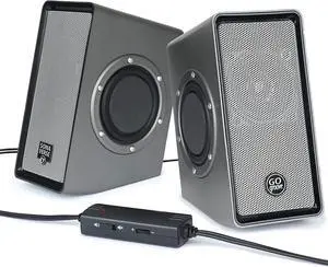 GOgroove Laptop Computer Speakers - SonaVERSE O2 USB Powered Desktop Speakers with Dual Passive Bass Woofers, Built-in Volume Dial, Sleek Compact Design for Small Desks and Mobile PCs (Black)