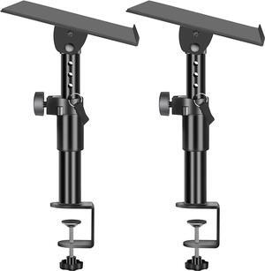 OUKMIC Clamp On Desktop Speaker Stand Holder Pair, Heavy Duty Audio Studio Monitor Stands Riser Tilt Height Adjustable, Universal Desk Mount Shelf Tray for Subwoofer Surround Sound Bookshelf Laptop