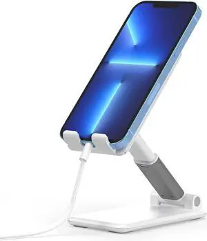 TALK WORKS Adjustable Cell Phone Desk Mount Compatible w/ iPhone 13/ Pro/ Pro Max,14/Plus/Pro/Pro Max - Flexible Stand for Office, Home, Tabletop (White), Welcome to consult