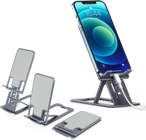 DTech Foldable Cell Phone Stand Holder Aluminum Adjustable Height Nonslip Adhesive Portable Cellphone Cradle for Desk Office Table Home Travel Mobile Smartphone - Gray DTech Foldable Cell Phone Stand Holder Aluminum Adjustable Height Nonslip Adhesive Portable Cellphone Cradle for Desk Office Table Home Travel Mobile Smartphone - Gray
