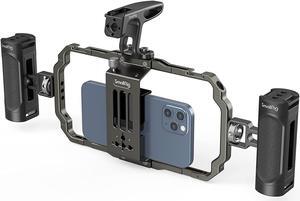 SmallRig Universal Phone Video Rig Kit for iPhone 14 13 12 Pro Max, Aluminum Handheld Phone Cage with Handles, Video Stabilizer Rig for Vlog Videography Live Streaming -3155B