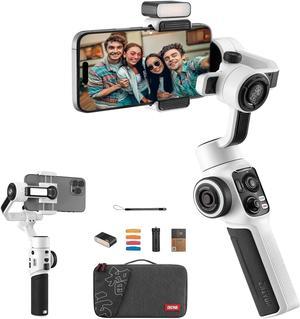 Zhiyun Smooth 5S Phone Gimbal, 3-Axis Smartphone Stabilizer with Built-in and Magnetic Fill Light, AI Face Tracking for iPhone and Android, YouTube TikTok Video, White Combo
