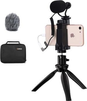 Comica CVM-VM10-K2 Smartphone Microphone with Tripod, Shotgun Video Mic for iPhone and Android Phone, Vlogging Kit for Youtube Recording Facebook Live, 3.5 mm TRRS