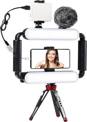 GVM Gimbal Stabilizer Phone Video Light Kit for iPhone, Smartphone, Content Creator Kit, 5600K LED Equipment with Microphone &Tripod for Recording, Vlogging, Live Streaming, YouTube, TikTok