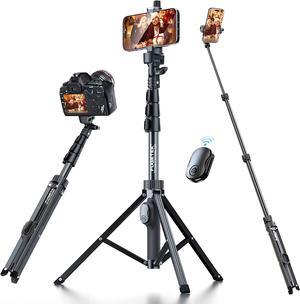 Fugetek 51" Professional Selfie Stick Tripod, 100% All Aluminum Stick & Legs, Lightweight, Detachable Bluetooth Remote, Portable All in One, Compatible with iPhone & Android, Non Skid Feet, Black