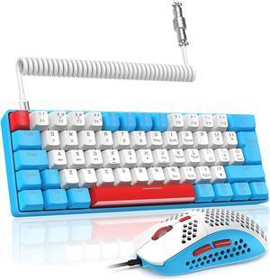 LexonElec T60PRO 60% Mechanical Keyboard and Mouse Combo+Coiled USB C Cable, Compact RGB LED Backlit Keyboard, Linear Red Switch, 6400 DPI Programmable RGB Mouse for PC Mac Gamer(Blue&White)