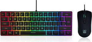 DGG 60% Gaming Keyboard and Mouse Combo, Small Keyboard and Mouse Set, Mini Gaming Keyboard 61 Keys True RGB Mechanical Feeling Keyboard Mouse Combo for Computer PC Gamer