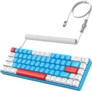 ZIYOU LANG RK-T8 Wired 65% Mechanical Gaming Keyboard with RGB LED Backlit Anti-ghosting TKL Mini 68 Key Custom Coiled C to A Cable Tactile Blue Switch for PS4 PS5 Xbox PC Mac Gamer(White/Blue/Red)
