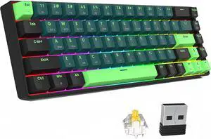 surmen GT68 Wireless Mechanical Gaming Keyboard, Hot Swappable 60% Layout 68 Keys Bluetooth5.0/2.4G/Wired Gaming Keyboard with with Stand-Alone Arrow/Control Keys (Gateron Yellow, Sound Wave 68)