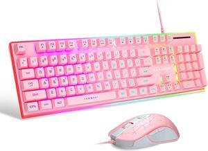 MageGee GT838 Gaming Keyboard and Mouse Combo, 104 Keys RGB Backlit Quiet Wired Keyboards for Laptop PC MAC, with Number Pad, Metal Panel, Anti-Ghosting, Pink