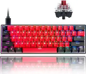 Guffercty kred Sk61 60% Mechanical Keyboard Linear Red Switch Hot Swappable 60 Percent RGB Wired Gaming Keyboard with Backlit PBT Keycaps Type-C for Win/PC/Mac (Gateron Optical Red, Milan)