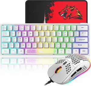 60% Gaming Keyboard and Mouse Combo Samll Mini RGB Backlight Mechanical Feeling and Mechanical RGB 6400 DPI Honeycomb Optical Mouse,Gaming Mouse pad for Gamers and Typists