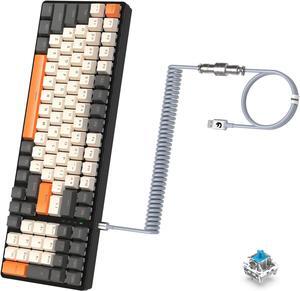 K3 Mechanical Gaming Keyboard 98 Keys Optical Clicky Blue Switch Chroma RGB Retro Metal Panel Anti-Ghosting+TPU Extendable Custom Coiled Cable Type-C to USB-A Detachable Aviator Connector for PC/Mac