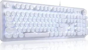 ZDawnn Gaming Keyboard with Retro Punk Typewriter Style. Blue Switch, Stylish White Backlight and White Mechanical Keyboard, Wired USB-A. for Game and Work.