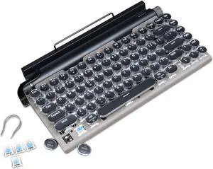 RAZEAK Typewriter Keyboard, Retro Typewriter Keyboard Wireless Key Legends Backlit Bluetooth 5.0 Connection Hotswap Mechanical Keyboard for iPad/Tablet/Mac/PC Woodgrain