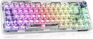 CHICHEN 60% Portable Mechanical Gaming Keyboard,Hot-swappable RGB Backlit Compact 68 Clear Keycaps,2.4Ghz Wireless/Bluetooth/USB-C,Transparent Gasket Ice Crystal Switch (Transparent White)