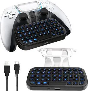 Nargos PS5 Controller Keyboard with Backlight Playstation 5 DualSense Chatpad Wireless Bluetooth Mini Keyboard Controller Accessories - Black