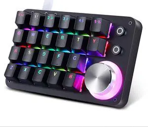 24 Keys Programmable KeyboardOne Handed Macro Mechanical Keyboard, RGB LED Backlight Red Switch USB Portable Keyboard with Fully Knobs, 24 Keys Macro Pad for Gaming
