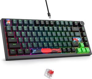 Fogruaden Wired 75% Percent Mechanical Keyboard Hot Swappable, Red Switch, RGB Backlit, 82 Keys TKL Mechanical Keyboard, NKRO Compact Gaming Keyboard, Volume Control Knob (Soundwave)