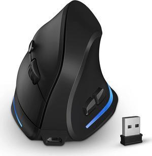 Vertical Wireless Mouse with Built-in Mouse Jiggler, Rechargeable Ergonomic Mouse with 1000 1600 2400 Adjustable DPI, Undetectable Mouse Mover for PC Laptop Computer, Black