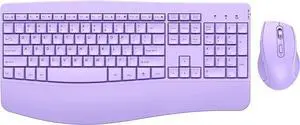 Wireless Keyboard and Mouse - Ergonomic Keyboard and Mouse Combo Full Size Keyboard Cordless with Palm Wrist Rest Ergonomic Mouse Wireless for Windows Computers Laptops - Light Purple