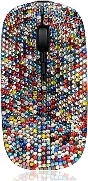 SA@ Luxury Bling Rechargeable Wireless Mouse with Austrian Crystal Rhinestone,Flat Slim Mouse for Laptop PC Girl's Gift (Colorful)