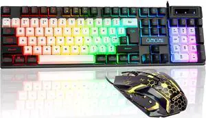CHONCHOW USB Wired Keyboad and Mouse Combo, Full Size Rainbow LED Light Up Backlit Color Gamer Keyboard and Mouse Set, Mouse and Keyboard Combo for Computer Laptop Xbox PS4 PS5 Gaming and Work