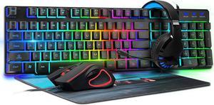 Gaming Keyboard Mouse and Headset with mic Combo USB Wired RGB Backlit Gamer Bundle Compatible with PC Windows 7/8/10/11 Xbox one PS4 PS5(Black)