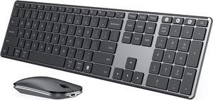 Wireless Bluetooth Keyboard and Mouse for Win & Mac, Multi-Device Rechargeable Slim Keyboard and Mouse Combo, Compatible with Win 7/8/10, MacBook Pro/Air, iPad, Tablet - Black Gray
