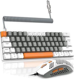 LexonElec T60PRO 60% Mechanical Keyboard and Mouse Combo+Coiled USB C Cable, Compact RGB LED Backlit Keyboard, Linear Red Switch, 6400 DPI Programmable RGB Mouse for PC Mac Gamer(Grey&White)