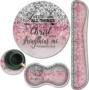 Mouse Pad + Keyboard Wrist Rest + Mouse Wrist Rest Support Set + Coaster, Ergonomic Memory Foam Mouse and Keyboard Pad Set for Laptop Computer Office Home Working Gaming - Pink Glitter Bible Mouse Pad + Keyboard Wrist Rest + Mouse Wrist Rest Support Set + Coaster, Ergonomic Memory Foam Mouse and Keyboard Pad Set for Laptop Computer Office Home Working Gaming - Pink Glitter Bible