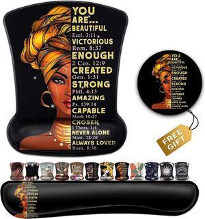 Black Mouse Pad with Stitched Edge, Non-Slip Rubber Base, African American Wall Art Black Woman Queen PatternOffice Accessories Desk Decor for Computers , Mouse Pad and Keyboard Wrist Guard Set