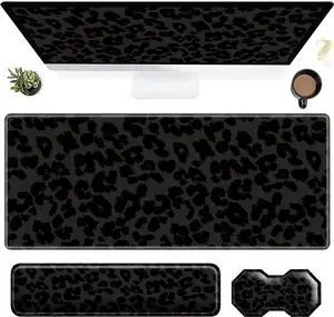 3Pcs Mouse Pad Set, Black Leopard Large Gaming Mouse Pad with Stitched Edge, Ergonomic Memory Foam Keyboard Wrist Support and Mouse Wrist Rest Cushion, Pain Relief Non-Slip Desk Pad Combo 3Pcs Mouse Pad Set, Black Leopard Large Gaming Mouse Pad with Stitched Edge, Ergonomic Memory Foam Keyboard Wrist Support and Mouse Wrist Rest Cushion, Pain Relief Non-Slip Desk Pad Combo