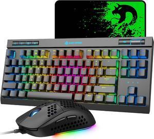 Mechanical Keyboard and Mouse Combo Blue Switch 18 RGB 87 Keys Anti-Ghosting Gaming Keyboard with Hand Rest 6 Button Lightweight Game Mouse up 6400 DPI, Large Mouse Pad for PC Gamer Computer Desktop