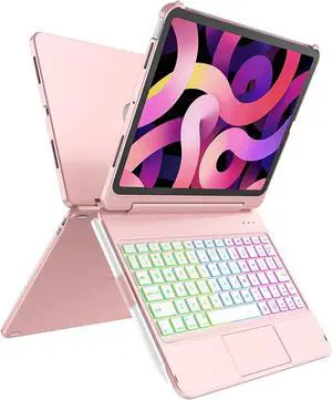FUWANG iPad Air 5th Generation Keyboard Case 10.9 2022, Trackpad Smart Magic Keyboard for iPad Air 4th Gen 10.9-inch,Auto Sleep/Wake-10 Color Backlight Keyboard for iPad Pro 11 2018,Rose Gold