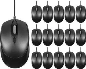 16 Pack Computer Mouse Pack Bulk Wired Silent USB Optical Corded Mouse with 3 Adjustable DPI Computer Mice Compatible with Laptop Desktop PC School Office Business Home Supplies