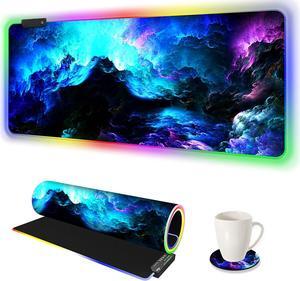 RGB Gaming Mouse Pad Large Extended LED Mouse Mat XXL 35.4x15.7 inch 14 Lighting Modes 2 Brightness Non-Slip Rubber Base Mousepad Waterproof Keyboard Mat Fantasy Nebula Sky