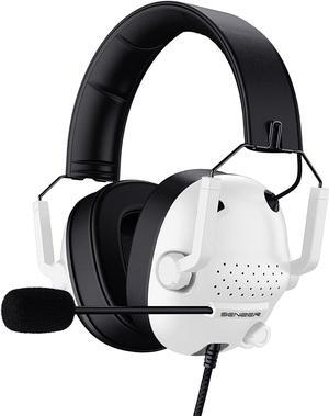 SENZER SG500 Surround Sound Pro Gaming Headset with Noise Cancelling Microphone - Soft Memory Foam Padding - Portable Foldable Headphones for PC, PS4, PS5, Xbox One, Switch - White