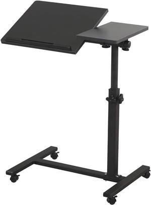 TigerDad Overbed Bedside Desk Mobile Rolling Laptop Stand Tilting Overbed Table with Wheels Height Adjustable Tray Table for Laptop Bed Sofa Side Table (Black)
