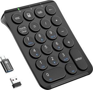 iClever Number Pad, 2.4G USB Keypad, Numpad with USB-C Rechargeable, Metal Built, Ultra Slim, 22 Round Keys, Wireless Number Pad for Financing Accounting, Laptop, Mac, iMac, Notebook, PC Desktop