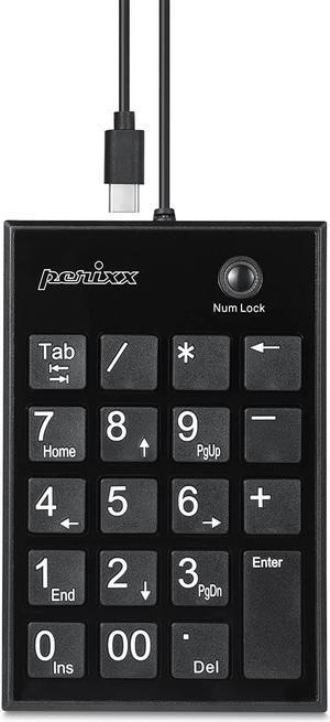 Perixx PERIPAD-202C Wired USB-C Slim Numeric Keypad - Scissor Keys with 2 USB-A Hubs and Tab Key - Compatible for Tablet, Laptop, & Desktop - Black