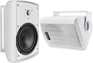 iHome IHSI-W400BT-PR-WHT Bluetooth Indoor/Outdoor All Weather Weatherproof 4" Inch Small 100W Watt Wall/Ceiling Mounted Surround Sound Powered Patio Speakers System Pair in Home Party Enclosure