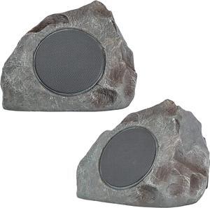 Homewell Outdoor Rock Speaker Solar-Powered Wireless Bluetooth 5.0 Portable Speaker Weatherproof for Patio, Pool, Deck, Yard, Garden and Home (Dark Grey, 2-Pack)