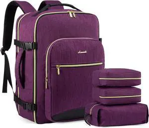 Large Travel Laptop Backpack Women 40L Flight Approved Carry on Backpack Waterproof 17.3inch Luggage Daypack Business Weekender Overnight Backpacks Bag with 3 Packing Cubes Purple