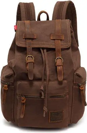 AUGUR High Capacity Canvas Vintage Backpack - for School College Hiking Travel 12-17" Laptop AUGUR High Capacity Canvas Vintage Backpack - for School College Hiking Travel 12-17" Laptop