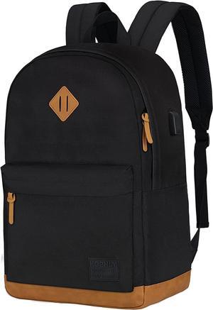 Large Travel Laptop Backpack with USB Charging Port for Men and Women, Classic School Backpack for Boys and Girls, Work Bag(18Inches/Black)