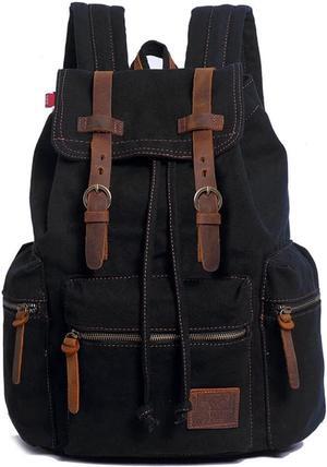 Canvas Backpack Unisex Vintage Casual Rucksack 17 inch Laptop Daypacks Schoolbag College Bookbag Hiking Camping Travel Bag Black