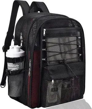 Mesh Backpack Heavy Duty for School, 35L Extra Large Mesh Bookbag for Adults, See Through Mesh Black School Bag with Laptop Pocket for Work Swimming Beach Fitness Sport