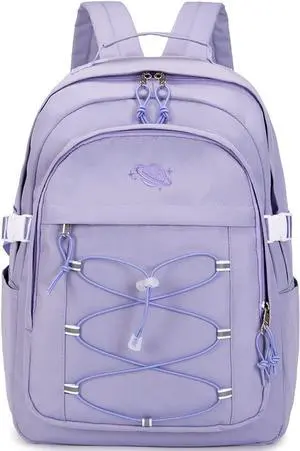 MIRLEWAIY Children School Bag Laptop Backpack Teen Girl School Backpack Women Bookbag Student Daypack with Planet embroidery, Taro purple