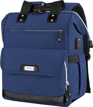 Laptop Backpack for Women,RFID Anti Theft 15.6 Inch Computer Bag Travel Backpack,Wide Top Open Large Teacher Nurse Backpack with USB Charging Port Airline Approved College School Bookbag Purse Blue